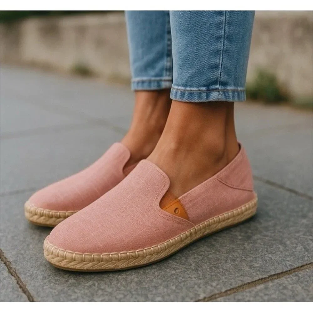 *Olukai Pink Kaula Pa'a Kapa Espadrilles Shoes Womens Size 8 Fold Heel Slip On